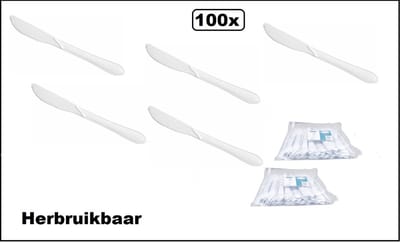 100x Mes Herbruikbaar wit 17cm - Vaatwasser proof - Salade food diner festival thema feest evenement