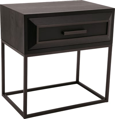 D- Lixly Black Wood Iron Frame Bedside Cabinet nachtkast | bijzettafel met lade