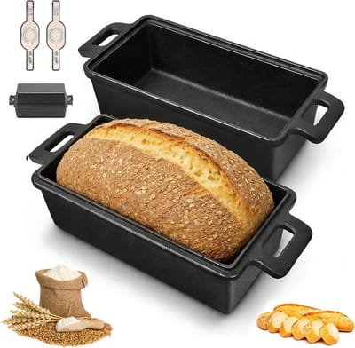 Gietijzeren broodbakvorm met deksel - Zwart - 23 x 15 x 7 cm - Inclusief 2 siliconen anti-aanbakmatten - Voor het bakken van zuurdesembrood
