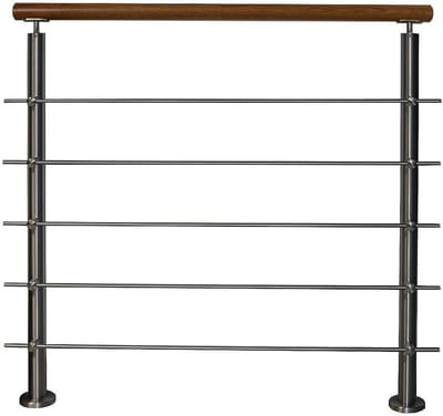 Roestvrijstalen leuning - Eiken leuning - Balkon terras trap - Made in Germany - 06 meter - Zilverkleurig