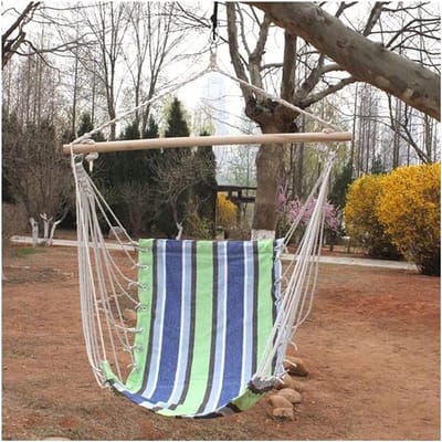 Draagbare Hangmat - Veranda Schommel - Buiten Ontspannen - Stevig Katoen Polyester - 100x52cm - Zwart Wit Streep