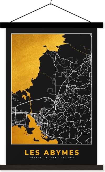 Posterhanger incl. Poster 40x60 cm - Schoolplaat - Plattegrond - les Abymes - Stadskaart - Frankrijk - Kaart - Textielposter - Zwarte latten - Stadskaart
