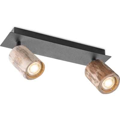 Home Sweet Home - Vintage stijl Plafondspots - Natural - Metaal en Wood Spotlights - 33 x 10 x 14.5cm - 2 GU10 fitting - Voor woonkamer en
