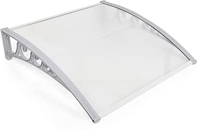 Homewell Luifel voor huisdeur, 80 x 120 cm, grijs, moderne overkapping, voor huisdeur van holle polycarbonaat, PP-kunststof frame en aluminium voorstang, zonwering en regenbescherming (80 x 120 cm