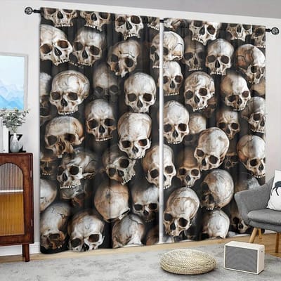 2 stuks Kunst Schedel Bedrukt Gordijn voor Huisdecoratie - Tunnel voor Roede Raambekleding voor Slaapkamer, Kantoor, Keuken, Woonkamer en Studiekamer 75cmX165cmX2pcs