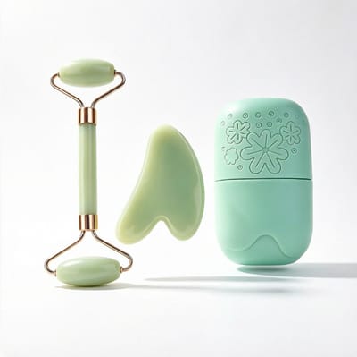 Namajunas - Gezicht ice roller - 3-delige set met gezichtsroller, gua sha-schraper en ijsvorm - Huidverzorgingsset voor mannen en vrouwen - Vermindert wallen en donkere kringen onder de ogen - Anti rimpel beautytool voor huidverzorging - Groen