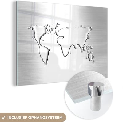 ® Glasschilderij 150x100 cm - Schilderij acrylglas - Wereldkaart van druppels - Foto op glas - Muurdecoratie woonkamer - Wanddecoratie slaapkamer - Schilderijen