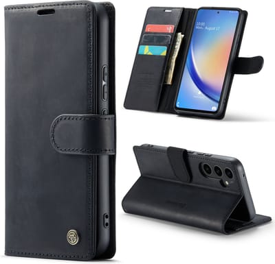 Casemania Echt Leren Hoesje Geschikt voor Samsung Galaxy A54 5G - Charcoal Gray - Leer Wallet Hoes - Portemonnee Book Cover met Pasjeshouder