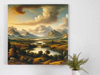Olieverf landschap schilderij | Prachtig olieverf landschap schilderij: Natuurlijke schoonheid op doek vereeuwigd | Kunst - 20x20 centimeter op Canvas | Foto op Canvas