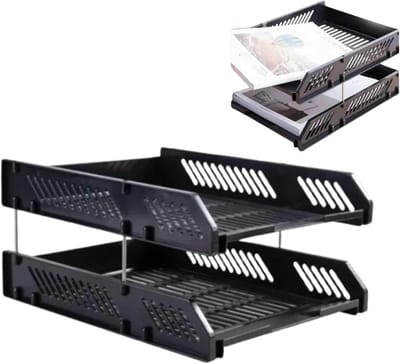 Stapelenbare 2-laags Papieren Tray, Bureau Organizer, Documenten Organizer en Brief Tray voor Thuiswerkplek en Kantoororganisatie