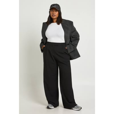 Dames Plus Boohoo Basics Gesneden Wijde Pijpen Broek | Zwart | Maat: 44