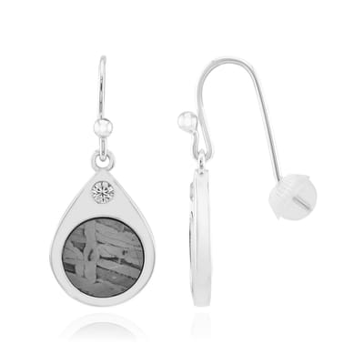 Cavill - Zilveren Druppelvormige Oorbellen - 925 Sterling Zilver - Aletai Meteoriet 3,18 ct - Zirkonia 0,22 ct - Modern Elegantie, Haaksluiting, 29 mm