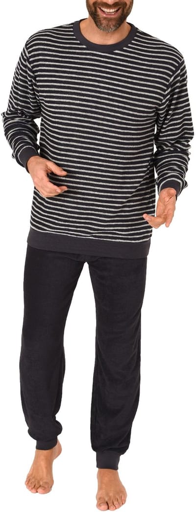 Lange badstof herenpyjama, pyjama met fijn gestreept patroon - ook in oversize