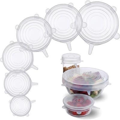 SnelShoppen - Silicone Stretch Lids Herbruikbaar, Duurzaam en Verbruikbaar Sealing Lids in Meerdere Maten (Set van 6) voor Keuken, Feest, Camping