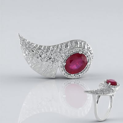 Cavill - Ring 925 Sterling Zilver Geplatineerd - 2.229 ct Bemainty Robijn Ovaal Briljant - 0.293 ct 22 Cambodjaanse Zirkonen - Elegant