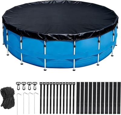 Ronde zwembadafdekking van 457 cm diameter en 30 cm hoogte, winterafdekking, UV-bestendig en scheurbestendig met trekkoord en grondpinnen