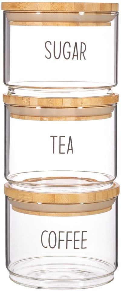Voorraadpotten Tea/Coffee/Sugar van Glas en Bamboe