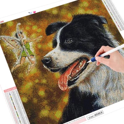 5D Doe-het-zelf Diamantschilderij Kruissteek Hond Volle Boor Borduurwerk Dier 30x30CM black
