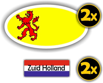 Jerma - Zuid Holland - Vlag - Auto - Sticker - 2x ovaal 13x7 cm - 2st 7x2.5 cm - Vinyl - zelfklevend