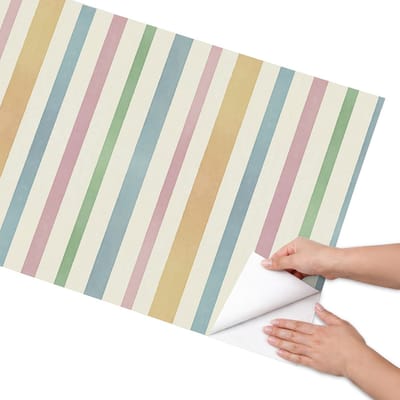 Coloray Meubel Wrap Folie - Beige Meubelfolie - 65x130 cm - Meubel Wrap Folie Pastelkleurige strepen - Plakfolie Meubels - Retro Meubelfolie - Decoratiefolie Zelfklevend - Slaapkamer decoratie - Achtergronden en patronen