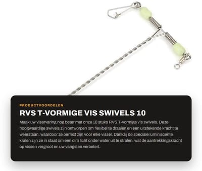 Dailygoods- Vis Swivels 10 Stuks - Roestvrij Stalen T-vormige Swivels - Flexibele Draaiing - Luminiscente Kralen - Vissen Accessoire - 12cm Lengte - Visconnector