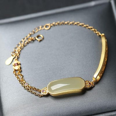 Natuurlijke Hetian Jaspis Jade Oud Goud Ambachten Ruyi Armband Voor Vrouwen Chinese Stijl Klassieke Bedel Armbanden Banket Sieraden 17-20cm gray