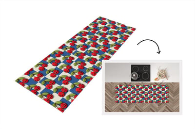 Keukenloper - Loper keuken - Meiden - Kers - Eten - Patronen - 150x50 cm - Keukenloper vinyl