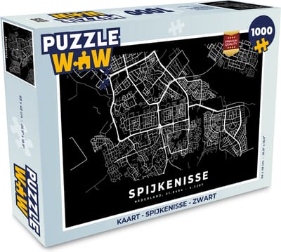 Puzzel Kaart - Spijkenisse - Zwart - Legpuzzel - Puzzel 1000 stukjes volwassenen