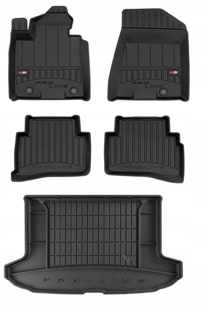 Frogum ProLine Luxe Voordeelset - Premium Automatenset + Kofferbakmat - Geschikt voor Hyundai Tucson III (2015-2020) - Hoge laadvloer - Met gordelspanner - Zwart