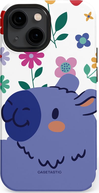 Casetastic Hoesje Geschikt voor Apple iPhone 13 Mini Magsafe - Stijlvolle Beschermende Duo-layer Case - Capibara Bloempje Blauw