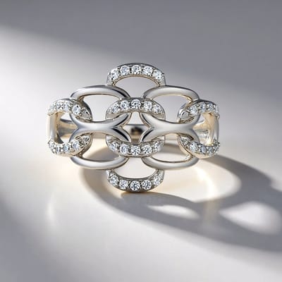 Cavill - 925 Sterling Zilver Ring met Platina Coating - 40x Ronde Cambodjaanse Zirkon 0,418 ct - Modern Brede Prong Zetting 21x19 mm