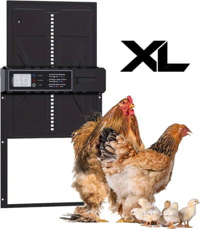 UniEgg® Premium XL Metalen Kippenluik Automatisch op batterij - Professioneel extra stevig en betrouwbaar - Automatische Kippendeur - Chickenguard - Timerfunctie - Zwart - Geschikt voor honden, katten, knaagdieren en kippen | Waterdicht