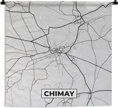 Wandkleed - Wanddoek - België – Chimay – Stadskaart – Kaart – Zwart Wit – Plattegrond - 120x120 cm - Wandtapijt