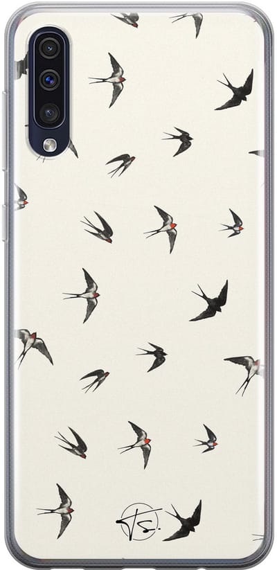 Hoesje geschikt voor Samsung Galaxy A50 - Vogels / Birds - Soft Case - TPU - Print - Beige - Mooie Telefoonhoesjes