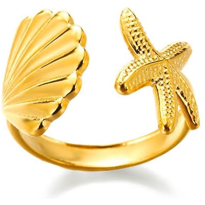 Roestvrij Staal Zeester Schelp Ringen Voor Vrouwen Goudkleurige Zeester Vingerring Vintage Zomer Vakantie Kerst Sieraden Cadeau resizable beige