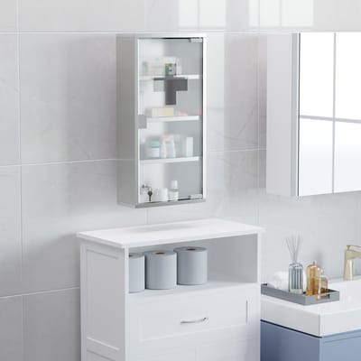 REDOM - Medicijnkast - Afsluitbaar Met Matglas En Tip-On - Voor Badkamer - Roestvrij Staal - Zilverkleurig - 30 X 12 X 60 Cm