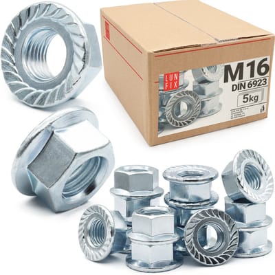 LUN FIX - Sperrzahnmutter M16 - 5Kg (ca.105 Stk.) - DIN 6923 verzinkte staal - flensmoer
