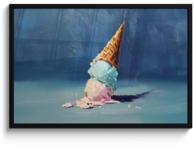 Poster in lijst - Fotolijst 90x60 cm - Posters - Ijshoorn - Bolletjes - Smelt - Roze - Posterlijst zwart - Decoratie - Wanddecoratie woonkamer - Muurdecoratie slaapkamer