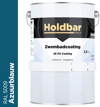 Holdbar Zwembadcoating Azuurblauw (RAL 5009) 2,5 kg - Zwembadverf - Alle kleuren - Waterdicht - Gemakkelijk reinigen - UV-bestendige Zwembad Verf - Chloor en Chemicaliën Bestendig - 2 Componenten