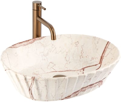 Rea - Opzetwastafel Samanta Zen Sanitair Keramiek, Beige, Imitatiesteen, Ovaal - 38 x 50 x 13 cm