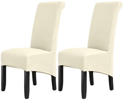 Stoelhoezen voor eetkamerstoelen, stretch, afneembaar, wasbaar, fluweel, hoge rug, XL, keuken, eetkamer, thuis, bruiloft, restaurant, feest (beige, set van 2)