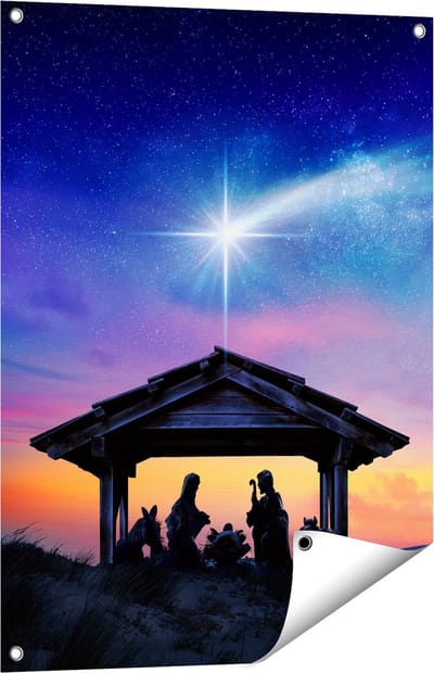 Gards Tuinposter Heilige Familie van Jezus met de Ster van Bethlehem - 60x80 cm - Tuindoek - Tuindecoratie - Wanddecoratie buiten - Tuinschilderij