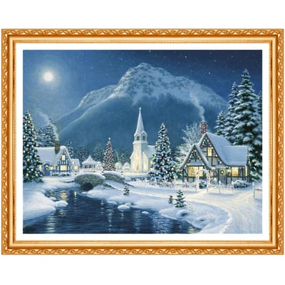 Peinture diamant DIY, 5D, diamant rond, neige, peinture diamant, kit de point de croix, hiver, paysage 20X30CM gray