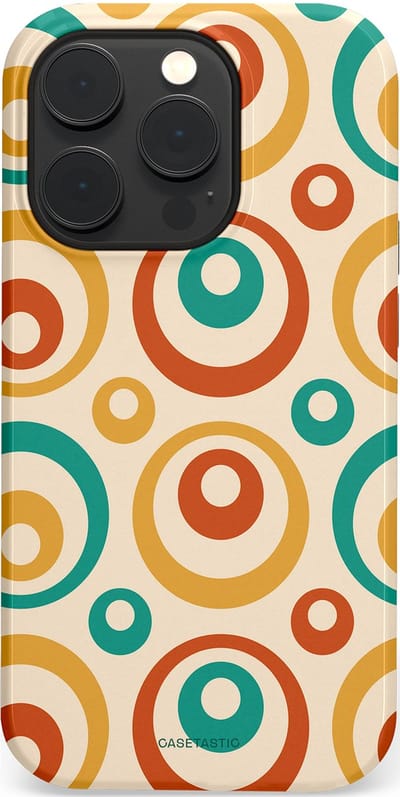 Casetastic hoesje geschikt voor Apple iPhone 14 Pro - MagSafe - Dubbellaagse bescherming - Bolletjes boogie - Fashion Case - Crème Terracotta Goud Turquoise