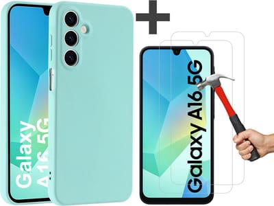 Hoesje geschikt voor Samsung Galaxy A16 (5G/4G) hoesje zacht siliconen met 2 Stuks gehard glas Screenprotectors- Arara backcover - Mint Groen