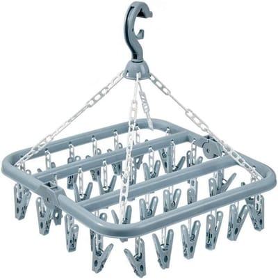 wasrek met 32 clips, draaihaken, winddicht, kleerhanger voor sokken, ondergoed, handdoeken