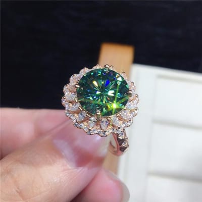 Luxe Grote Ronde Groene Zirconia Stenen Ring Voor Vrouwen Mode Rose Goud Kleur Trouwring Bruids Verlovingssieraden Geschenken 8 gray