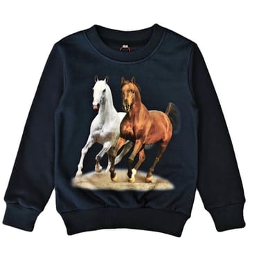 Kinder sweater, trui, paarden, donkerblauw, maat 92, navy, horses, kind, paard, ZEER MOOI!