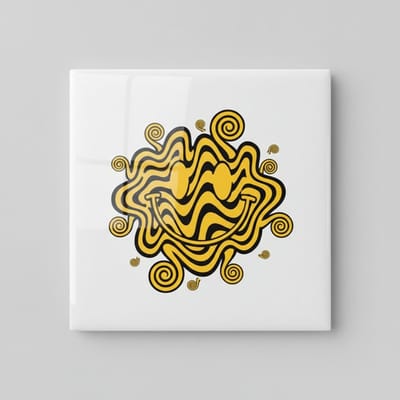 Psychedelische Smiley Zon Tegel – Groovy Retro Kunst – Moderne Wand- & Woondecoratie – Keramische Tegel 15 × 15 cm