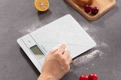 Thijox - Oplaadbare Digitale Keukenweegschaal - Elektronische Voedselweegschalen met USB - Draagbare Bak- en Kookweegschaal 11lb/5kg - Wit - Voedselve